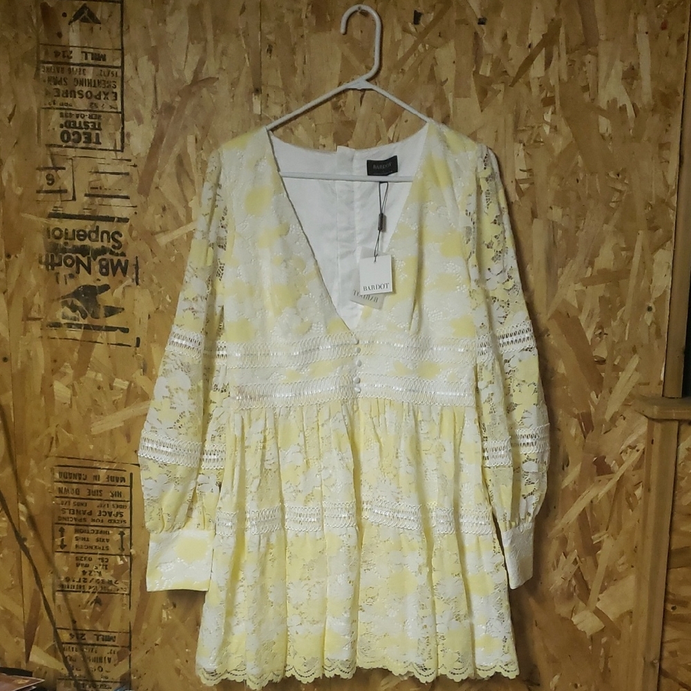 Bardot Yellow and White Lace Dress